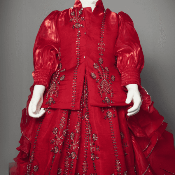 Royal Ruby Embroidered Gown for Girls