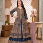 Royal Navy Blue Embroidered Anarkali Gown