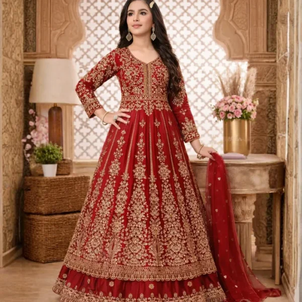 Bridal Red Heavy Embroidered Anarkali Gown