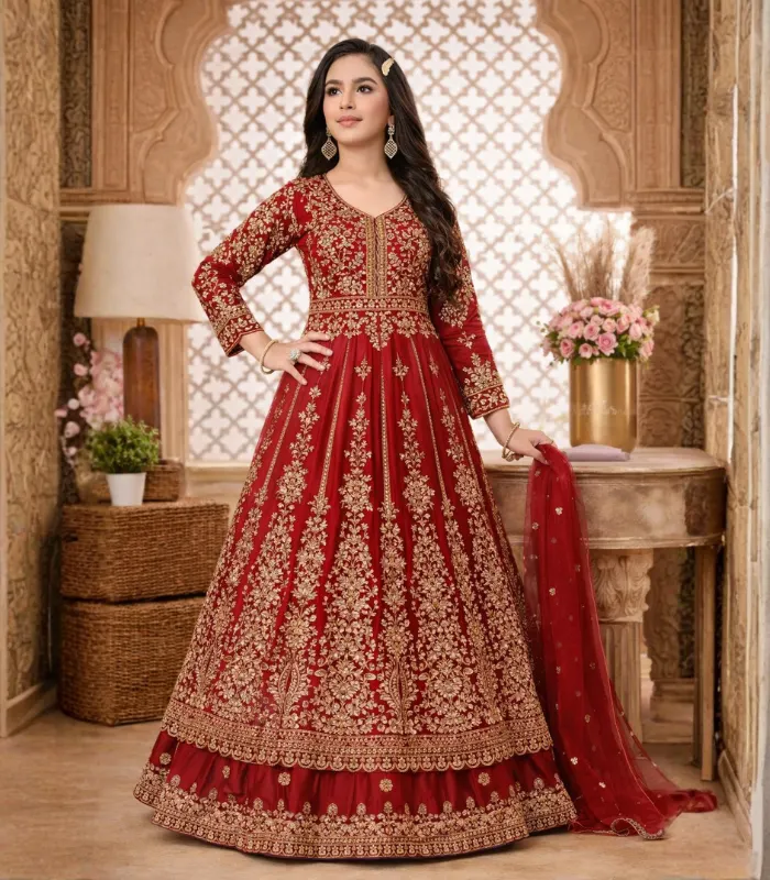 Bridal Red Heavy Embroidered Anarkali Gown