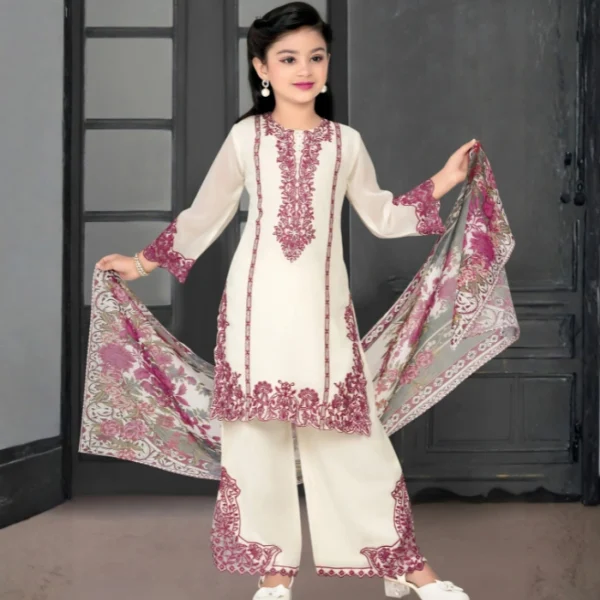 Ivory Rose Embroidered Kids Kurta Set