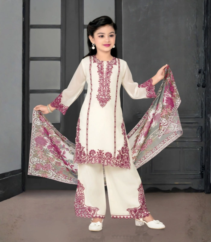 Dress 10 Ivory Rose Embroidered Kids Kurta Set