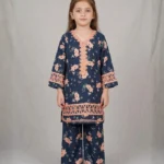 Navy Peach Floral Kids Kurta Set
