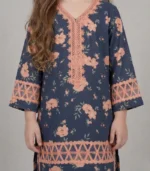 Navy Peach Floral Kids Kurta Set - Image 2