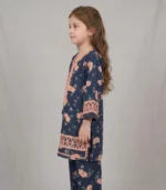 Navy Peach Floral Kids Kurta Set