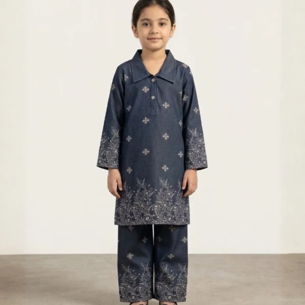 Midnight Blue Floral Kids Kurta Set