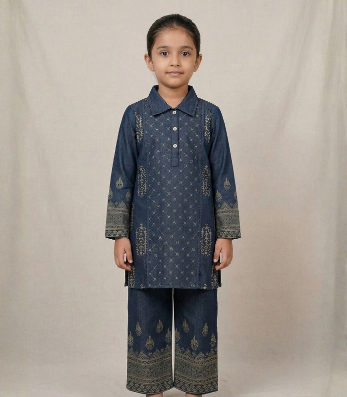 Royal Indigo Embroidered Kids Kurta Set