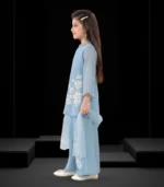 Sky Blue Floral Kids Sharara Set - Image 3