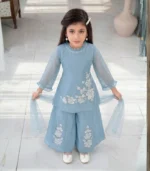 Sky Blue Floral Kids Sharara Set