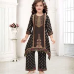 Midnight Black Embroidered Kids Kurta Set