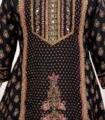 Midnight Black Embroidered Kids Kurta Set - Image 2