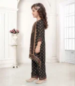 Midnight Black Embroidered Kids Kurta Set - Image 3
