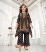 Midnight Black Embroidered Kids Kurta Set