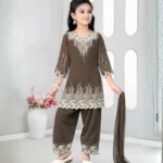 Chocolate Brown Embroidered Kids Kurta Set