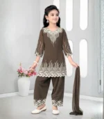 Chocolate Brown Embroidered Kids Kurta Set