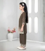 Chocolate Brown Embroidered Kids Kurta Set