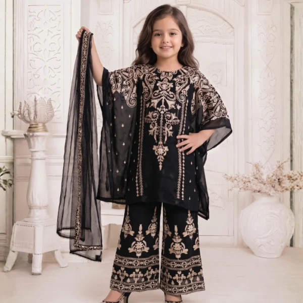 Noir Gold Embroidered Kids Kaftan Set