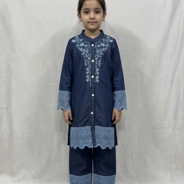 Indigo Lace Detail Kids Kurta Set