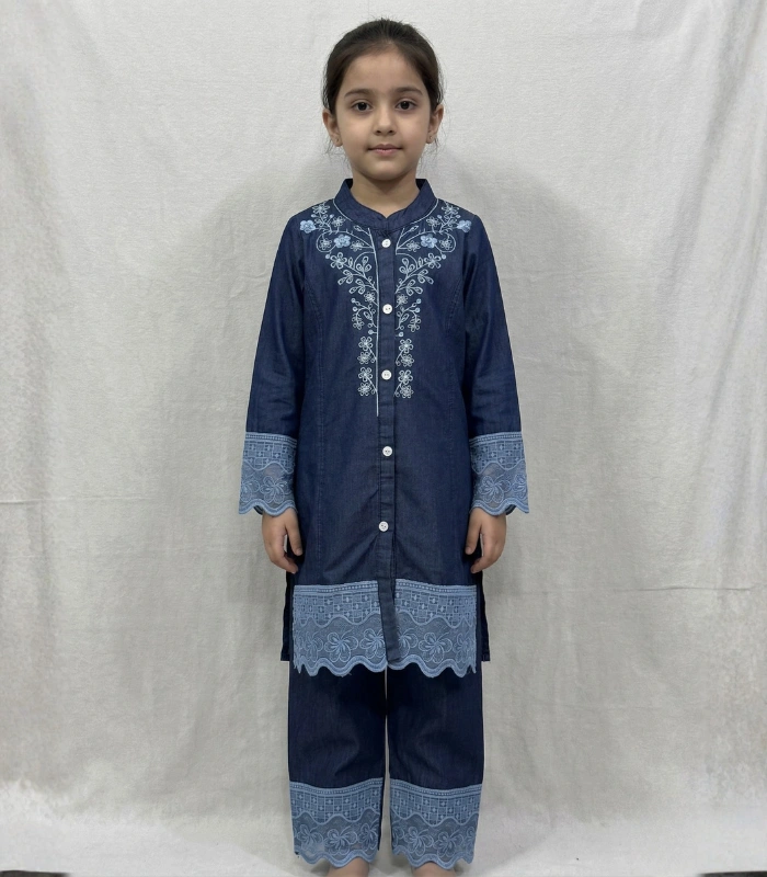 Indigo Lace Detail Kids Kurta Set