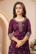 Royal Plum Embroidered Kurta Sharara Set with Dupatta - Image 2