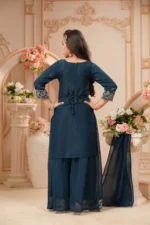 Royal Teal Embroidered Kurta Sharara Set - Image 5
