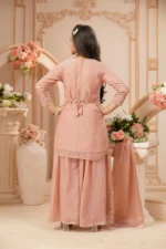 Blush Peach Floral Embroidered Kurta Sharara Set - Image 4