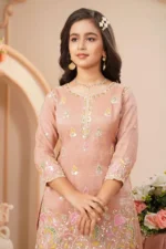 Blush Peach Floral Embroidered Kurta Sharara Set - Image 5