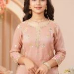 Blush Peach Floral Embroidered Kurta Sharara Set