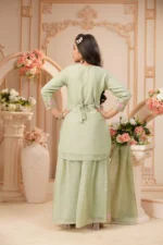 Pastel Mint Floral Embroidered Kurta Sharara Set - Image 7