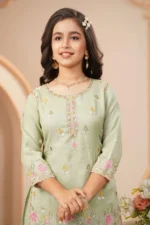 Pastel Mint Floral Embroidered Kurta Sharara Set - Image 6