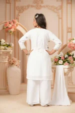 Elegant Ivory Floral Embroidered Kurta Sharara Set - Image 6