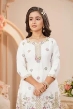 Elegant Ivory Floral Embroidered Kurta Sharara Set - Image 5